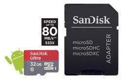 SanDisk microSDHC Ultra Android 32GB (139727) 80 MB/s Class10 + Adapter