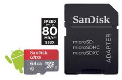 SanDisk microSDXC Ultra Android 64GB (139728) 80 MB/s Class10 UHS-I, Android, Adapter