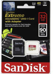 SanDisk microSDHC Extreme 32GB (173362) 90 MB/s Class 10 UHS-I V30, Adapter - 3